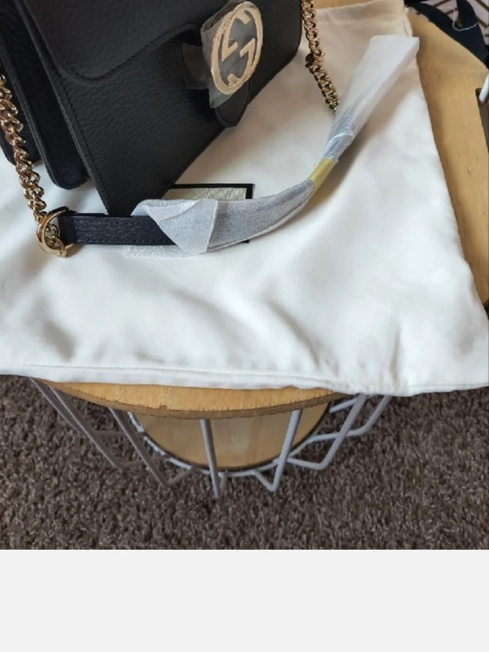 Gucci Black Pebbled Leather Shoulder Bag with Gold Chain